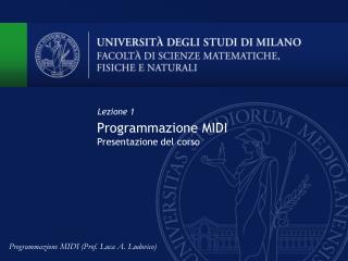 Programmazione MIDI Presentazione del corso