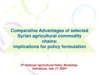 3 rd National Agricultural Policy Workshop Damascus, July 1 st 2004