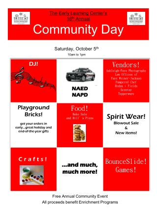The Early Learning Center’s 16 th Annual Community Day