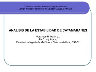 I Jornadas Técnicas de Diseño y Arquitectura Naval,