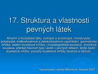 17. Struktura a vlastnosti pevných látek