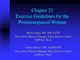 Chapter 23 Exercise Guidelines for the Postmenopausal Woman