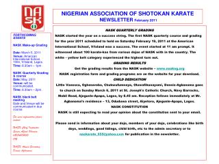 NIGERIAN ASSOCIATION OF SHOTOKAN KARATE NEWSLETTER February 2011