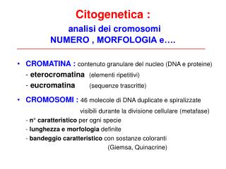 Citogenetica : analisi dei cromosomi NUMERO , MORFOLOGIA e….