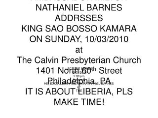 LECTURE SERIES 10/03/2010 3:00 pm Presents HIS EXCELLENCY MILTON NATHANIEL BARNES AT THE