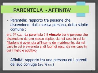 PARENTELA - AFFINITA’