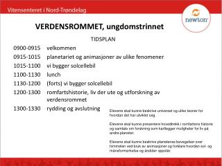 VERDENSROMMET, ungdomstrinnet