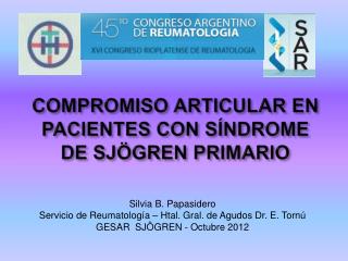 COMPROMISO ARTICULAR EN PACIENTES CON SÍNDROME DE SJÖGREN PRIMARIO