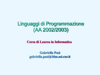 Linguaggi di Programmazione (AA 2002/2003)
