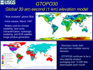 GTOPO30 Global 30-arc-second (1-km) elevation model