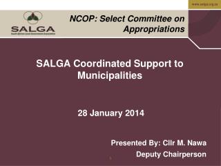 SALGA Coordinated Support to Municipalities 28 January 2014