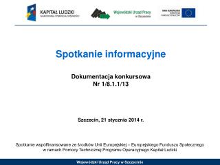 Spotkanie informacyjne Dokumentacja konkursowa Nr 1/8.1.1/13 Szczecin, 21 stycznia 2014 r.