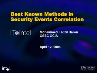 Best Known Methods in Security Events Correlation