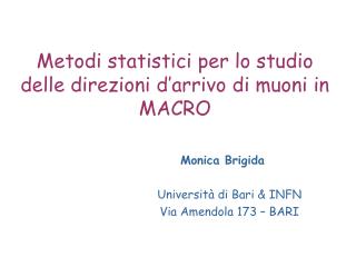 Metodi statistici per lo studio delle direzioni d’arrivo di muoni in MACRO