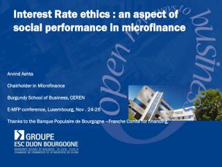 Interest Rate ethics : an aspect of social performance in microfinance  
