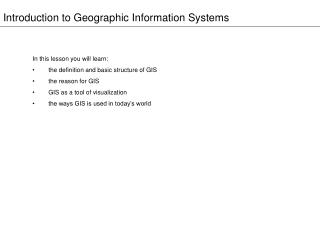 Introduction to Geographic Information Systems