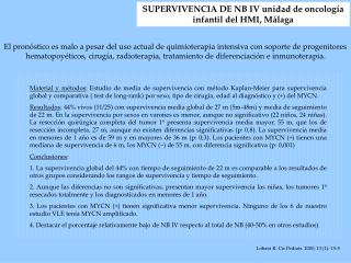 SUPERVIVENCIA DE NB IV unidad de oncología infantil del HMI, Málaga