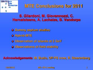 MTE Conclusions for 2011