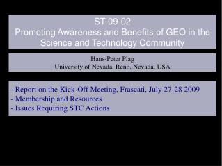 ST-09-02 Promoting Awareness and Benefits of GEO in the Science and Technology Community