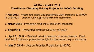 WHCA – April 9, 2014 Timeline for Choosing Priority Projects for NCAC Funding