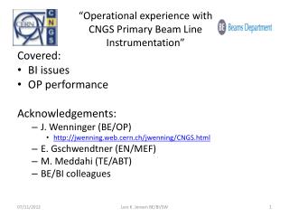“Operational experience with CNGS Primary Beam Line Instrumentation”