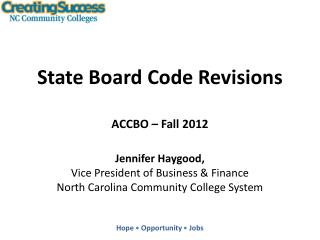 State Board Code Revisions ACCBO – Fall 2012