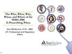 The Who, What, Why, When, and Where of the MMA 2006 E-Prescribing Pilots