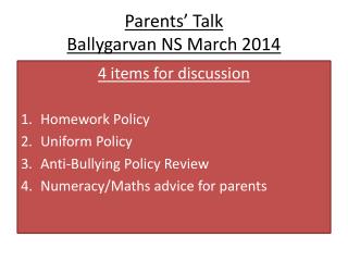 Parents’ Talk Ballygarvan NS March 2014