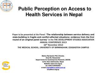 Public Perception on Access to Health Services in Nepal 