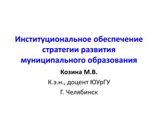 Институциональное обеспечение стратегии развития муниципального образования