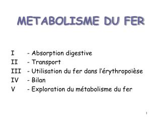 METABOLISME DU FER