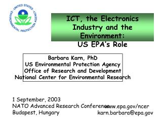 ICT, the Electronics Industry and the Environment: US EPA’s Role