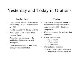 Yesterday and Today in Orations