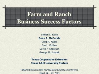 Farm and Ranch Business Success Factors