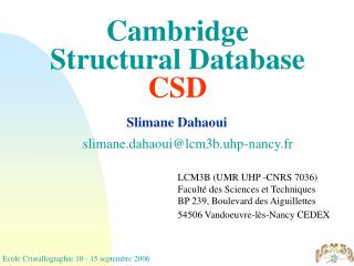 Cambridge Structural Database CSD