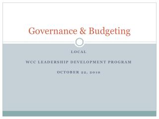 Governance &amp; Budgeting