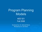 Program Planning Models