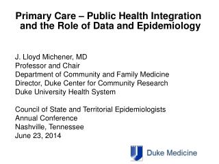 Primary Care – Public Health Integration and the Role of Data and Epidemiology