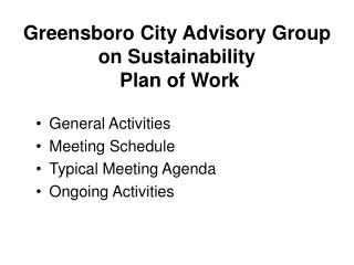 Greensboro City Advisory Group on Sustainability Plan of Work