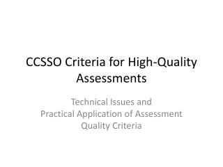 CCSSO Criteria for High-Quality Assessments