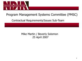 Program Management Systems Committee (PMSC)