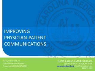 Nancy H. Hemphill, JD Special Projects Coordinator Presented to NCMSS 11/6/2009