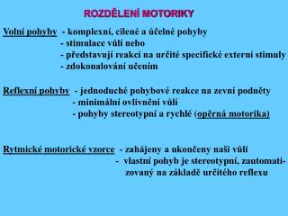 ROZDĚLENÍ MOTORIKY