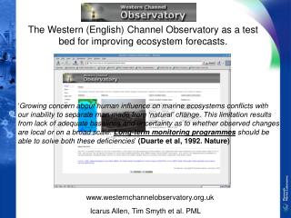 The Western (English) Channel Observatory as a test bed for improving ecosystem forecasts.