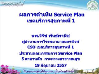 ผลการดำเนิน Service Plan เขตบริการสุขภาพที่ 1