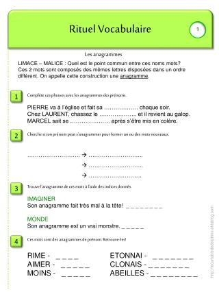 Rituel Vocabulaire