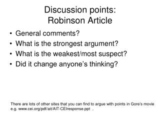 Discussion points: Robinson Article