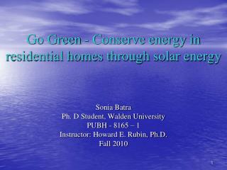 Go Green - Conserve energy in residential homes through solar energy