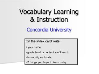 Vocabulary Learning &amp; Instruction Concordia University