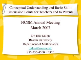 Conceptual Understanding and Basic Skill: Discussion Points for Teachers and to Parents